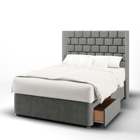 Brick Design Straight Wing Bespoke Headboard Divan Base Storage Bed with Mattress Options-Divan Bed-Chic Concept