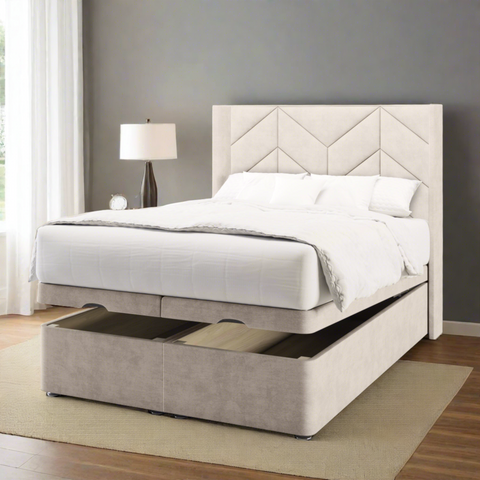 Ascent Chevron Fabric Upholstered Serenity Winged Headboard with Ottoman Storage Bed & Mattress Options-Ottoman Bed-Chic Concept