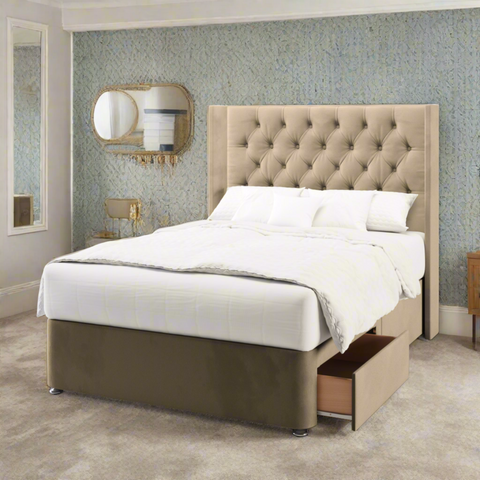 Savoy Chesterfield Straight Wing Bespoke Headboard Divan Base Storage Bed with Mattress Options-Divan Bed-Chic Concept