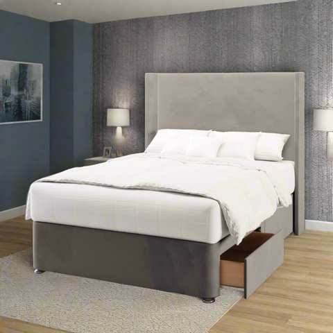 Valencia Plain Straight Wing Bespoke Headboard Divan Base Storage Bed with Mattress Options-Divan Bed-Chic Concept