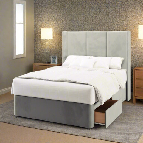 York 3 Panel Straight Wing Bespoke Headboard Divan Base Storage Bed with Mattress Options-Divan Bed-Chic Concept