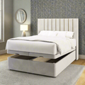 Durham Vertical Panel Gold Strip Fabric Upholstered Serenity Winged Headboard with Ottoman Storage Bed & Mattress Options-Ottoman Bed-Chic Concept