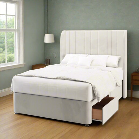 Havana Multi Vertical Panel Top Curve Wing Bespoke Headboard Divan Base Storage Bed with Mattress Options-Divan Bed-Chic Concept