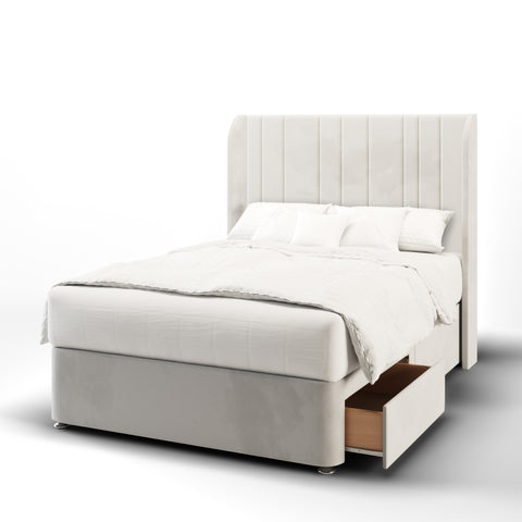 Havana Multi Vertical Panel Top Curve Wing Bespoke Headboard Divan Base Storage Bed with Mattress Options-Divan Bed-Chic Concept