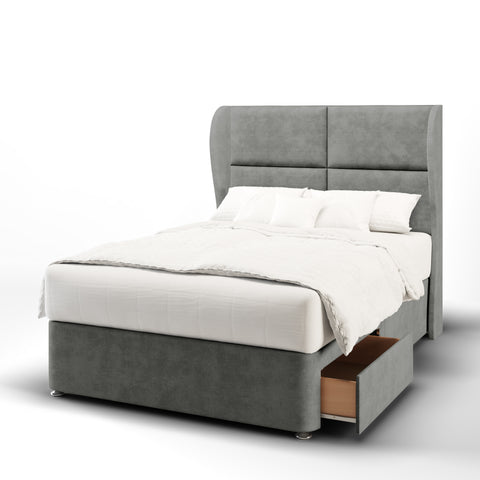 Quadrant Middle Curve Wing Bespoke Headboard Divan Base Storage Bed with Mattress Options-Divan Bed-Chic Concept