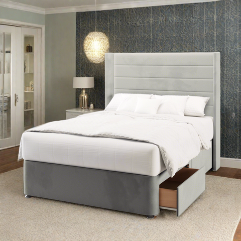 Eden Horizontal Panel Straight Wing Bespoke Headboard Divan Base Storage Bed with Mattress Options-Divan Bed-Chic Concept