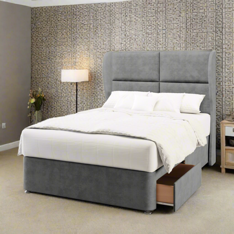 Quadrant Middle Curve Wing Bespoke Headboard Divan Base Storage Bed with Mattress Options-Divan Bed-Chic Concept