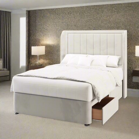 Bella Vertical Panel Border Top Curve Wing Bespoke Headboard Divan Base Storage Bed with Mattress Options-Divan Bed-Chic Concept