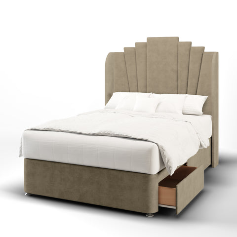 Gatsby Art Deco Top Curve Wing Bespoke Headboard Divan Base Storage Bed with Mattress Options-Divan Bed-Chic Concept