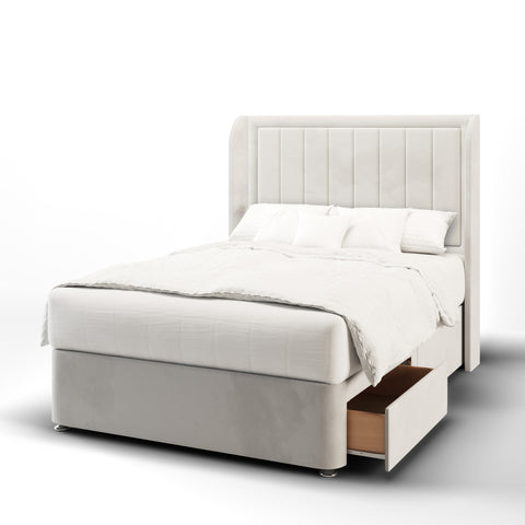 Bella Vertical Panel Border Top Curve Wing Bespoke Headboard Divan Base Storage Bed with Mattress Options-Divan Bed-Chic Concept