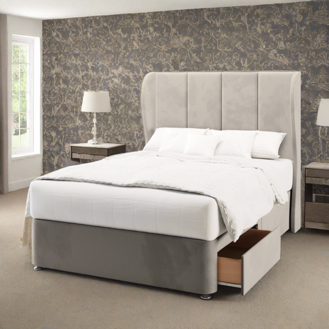 Brooklyn 4 Panel Middle Curve Wing Bespoke Headboard Divan Base Storage Bed with Mattress Options-Divan Bed-Chic Concept