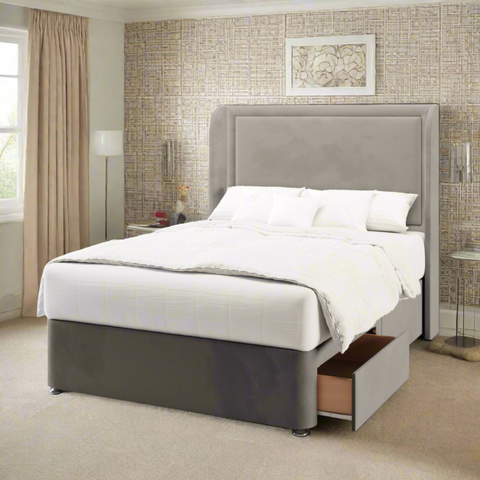 Victoria Plain Border Top Curve Wing Bespoke Headboard Divan Base Storage Bed with Mattress Options-Divan Bed-Chic Concept