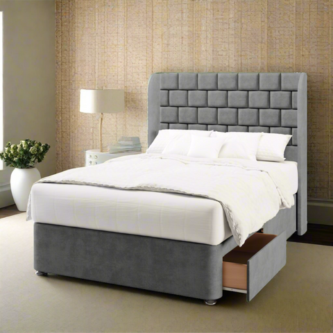 Brick Design Top Curve Wing Bespoke Headboard Divan Base Storage Bed with Mattress Options-Divan Bed-Chic Concept