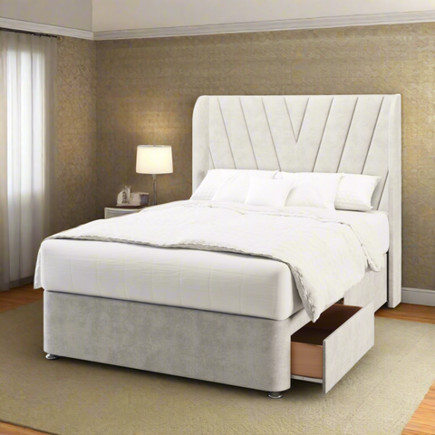 Victory Top Curve Wing Bespoke Headboard Divan Base Storage Bed with Mattress Options-Divan Bed-Chic Concept