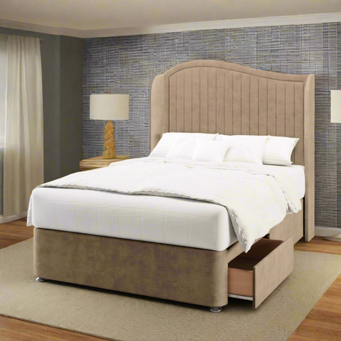 Wave Vertical Panel Border Top Curve Wing Bespoke Headboard Divan Base Storage Bed with Mattress Options-Divan Bed-Chic Concept