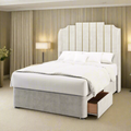 Lisbon Art Deco Metal Gold Strip Top Curve Wing Bespoke Headboard Divan Base Storage Bed with Mattress Options-Divan Bed-Chic Concept