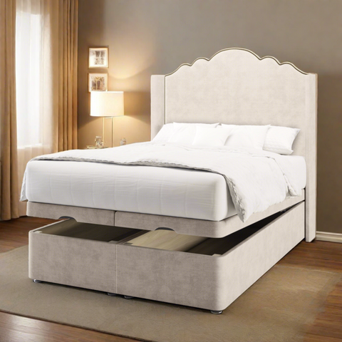 Amelia Fabric Upholstered Serenity Winged Headboard with Ottoman Storage Bed & Mattress Options-Ottoman Bed-Chic Concept