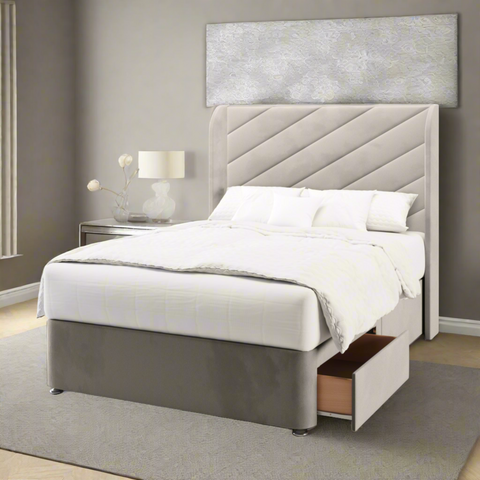 Athens Diagonal Panel Top Curve Wing Bespoke Headboard Divan Base Storage Bed with Mattress Options-Divan Bed-Chic Concept