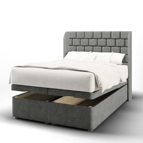Brick Design Fabric Upholstered Sierra Winged Headboard with Ottoman Storage Bed & Mattress Options-Ottoman Bed-Chic Concept