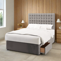 Harriett Small Cubic Buttoned Fabric Upholstered Tall Headboard with Divan Bed Base & Mattress Options-Divan Bed-Chic Concept