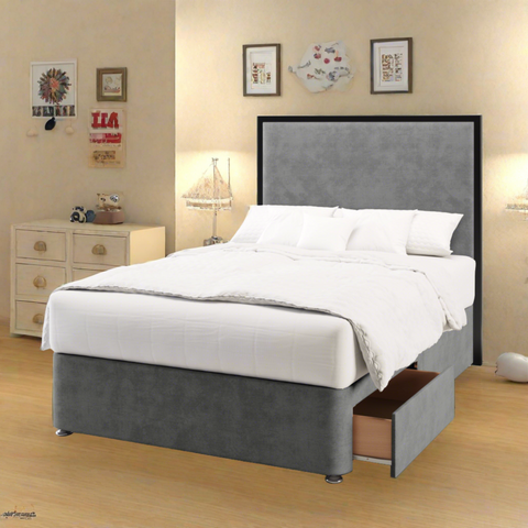 Madrid Metal Frame Border Plain Bespoke Headboard Kids Divan Bed Base with Mattress Options-Divan Bed-Chic Concept