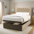 Savoy Chesterfield Buttoned Fabric Upholstered Sierra Winged Headboard with Ottoman Storage Bed & Mattress Options-Ottoman Bed-Chic Concept