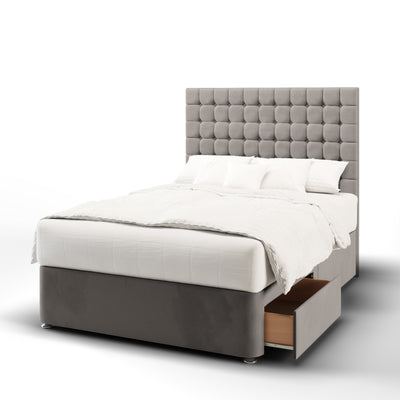 Hudson Small Cubic Buttoned Tall Headboard Kids Divan Bed Base with Mattress Options-Divan Bed-Chic Concept