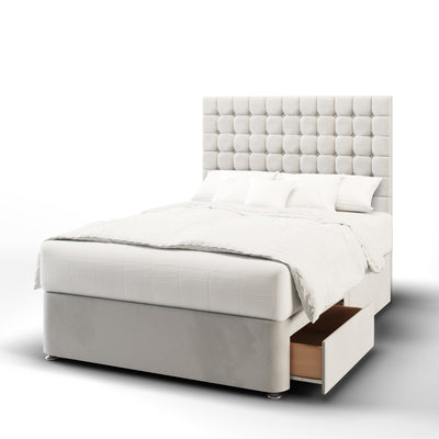 Hudson Small Cubic Buttoned Tall Headboard Kids Divan Bed Base with Mattress Options-Divan Bed-Chic Concept