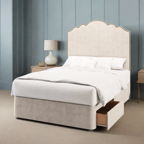 Amelia Bespoke Plain Curved Tall Headboard Divan Bed Base with Mattress Options-Divan Bed-Chic Concept