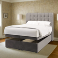 Aspen Large Cubic Buttoned Fabric Upholstered Sierra Winged Headboard with Ottoman Storage Bed & Mattress Options-Ottoman Bed-Chic Concept