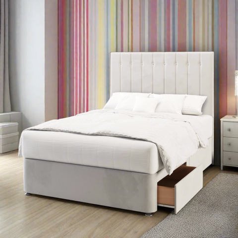 Dormeo Vertical Lines Buttoned Fabric Upholstered Tall Headboard with Kids Divan Bed Base & Mattress Options