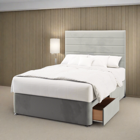Eden Horizontal Panels Fabric Upholstered Tall Headboard with Divan Bed Base & Mattress Options