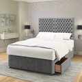 Seville Double Panel Chesterfield Buttoned Design Fabric Upholstered Tall Headboard with Divan Bed Base & Mattress Options-Divan Bed-Chic Concept