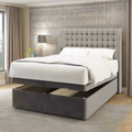 Harriett Small Cubic Buttoned Fabric Upholstered Sierra Winged Headboard with Ottoman Storage Bed & Mattress Options-Ottoman Bed-Chic Concept