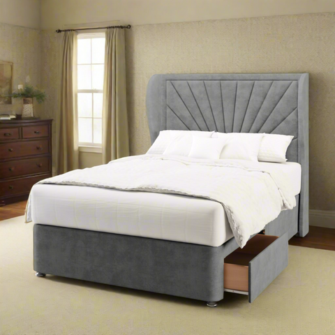 Sunrise Border Middle Curve Wing Bespoke Headboard Divan Base Storage Bed with Mattress Options-Divan Bed-Chic Concept