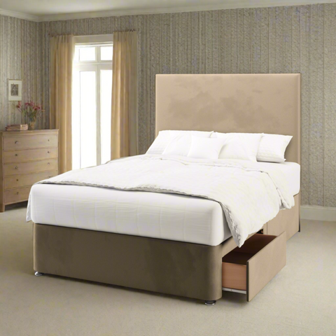 Valencia Plain Fabric Upholstered Tall Headboard with Divan Bed Base & Mattress Options-Divan Bed-Chic Concept