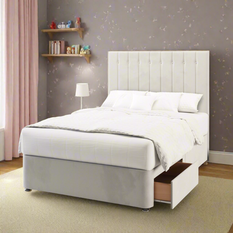 Dormeo Vertical Panels Buttoned Tall Headboard Kids Divan Bed Base with Mattress Options-Divan Bed-Chic Concept