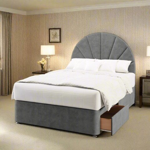 Bilbao Half Moon Vertical Lines Headboard Divan Bed Base with Mattress Options-Divan Bed-Chic Concept