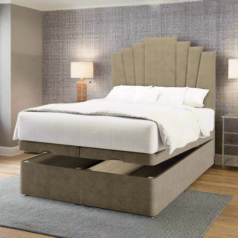 Gatsby Art Deco Fabric Upholstered Tall Headboard with Ottoman Storage Bed & Mattress Options-mws_apo_generated-Chic Concept