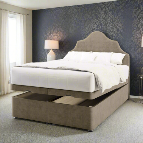 Ophelia Fabric Upholstered Tall Headboard with Ottoman Storage Bed & Mattress Options-Ottoman Bed-Chic Concept
