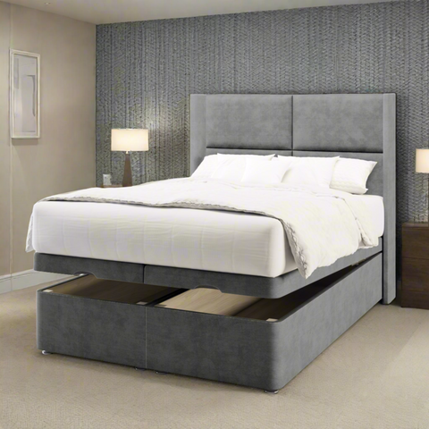 Quadrant Fabric Upholstered Serenity Winged Headboard with Ottoman Storage Bed & Mattress Options-Ottoman Bed-Chic Concept