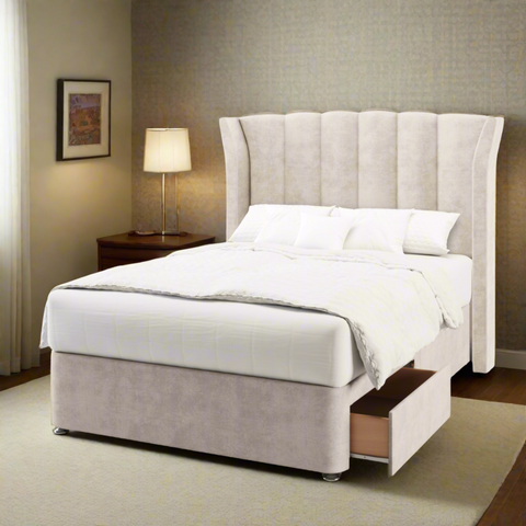 Arabella Curved Outward Wing Vertical Panels Headboard Divan Bed Base with Mattress Options-Divan Bed-Chic Concept