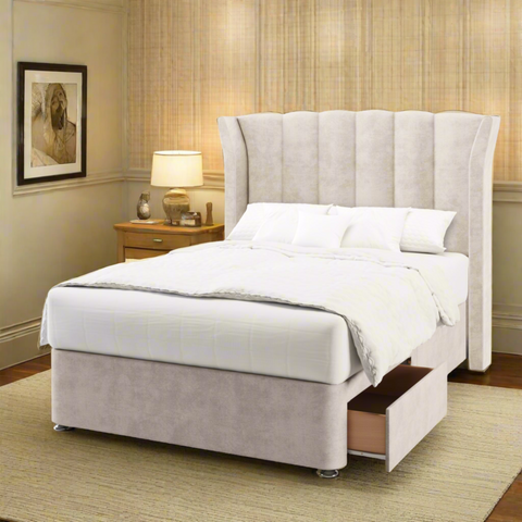 Arabella Curved Outward Wing Vertical Panels Headboard Kids Divan Bed Base with Mattress Options-Divan Bed-Chic Concept