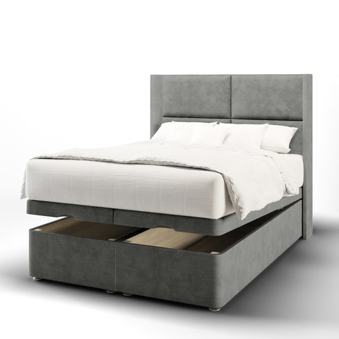 Quadrant Fabric Upholstered Serenity Winged Headboard with Ottoman Storage Bed & Mattress Options-Ottoman Bed-Chic Concept