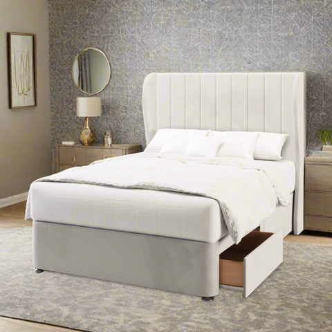 Durham Vertical Panel Middle Curve Wing Bespoke Headboard Divan Base Storage Bed with Mattress Options-Divan Bed-Chic Concept