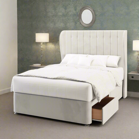 Dormeo Vertical Panel Buttoned Middle Curve Wing Bespoke Headboard Divan Base Storage Bed with Mattress Options-Divan Bed-Chic Concept