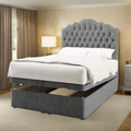 Amelia Chesterfield Fabric Upholstered Tall Headboard with Ottoman Storage Bed & Mattress Options-Ottoman Bed-Chic Concept