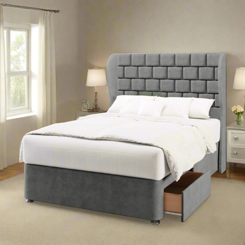 Brick Design Middle Curve Wing Bespoke Headboard Divan Base Storage Bed with Mattress Options-Divan Bed-Chic Concept