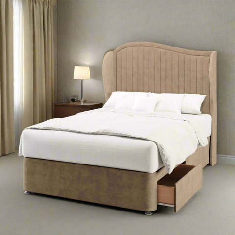 Wave Vertical Line Border Middle Curve Wing Bespoke Headboard Divan Base Storage Bed with Mattress Options-Divan Bed-Chic Concept