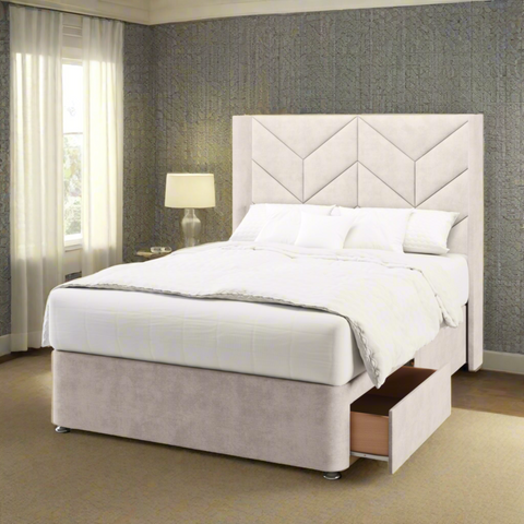 Descent Chevron Design Straight Wing Bespoke Headboard Divan Base Storage Bed with Mattress Options-Divan Bed-Chic Concept